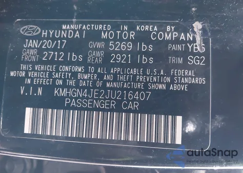 2018 Genesis G80 3.8 z USA, uszkodzony, nr VIN KMHGN4JE2JU216407